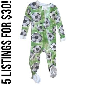 Burt's Bees Toddler Green Soccer Theme Zip Footie Pajamas Soccer Size 18 Months